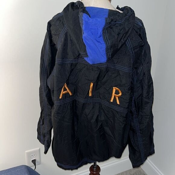 Vintage NIKE AIR retro Nylon Black Blue stripe hoodie hooded jacket-M oversize - Picture 2 of 10